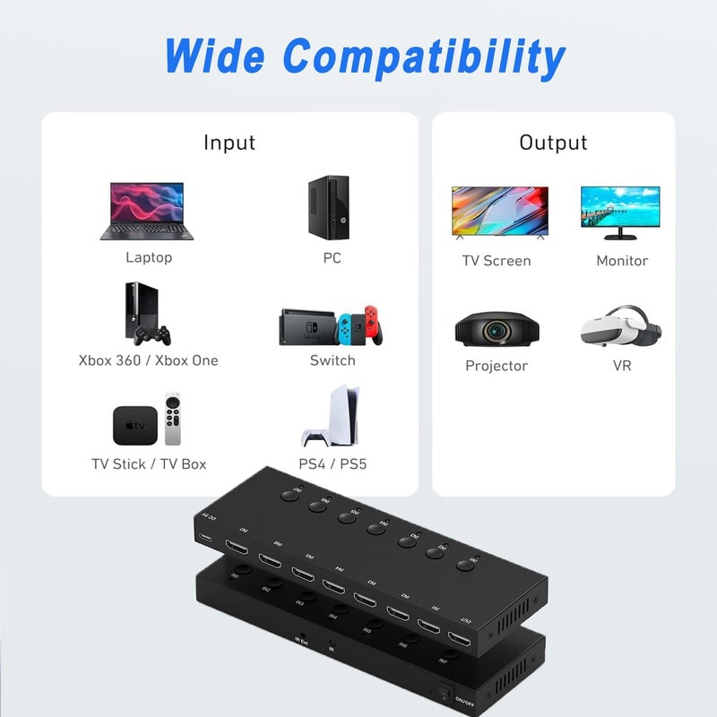 Arector 7 HDMI Converter with 4k@60Hz HDMI Switch & Infrared Remote Control - Ideal for Nintendo Switch/OLED/Xbox PS5/4/3 Blu-Ray Player Fire TV Stick Roku Apple TV Chromecast PC - Image 3